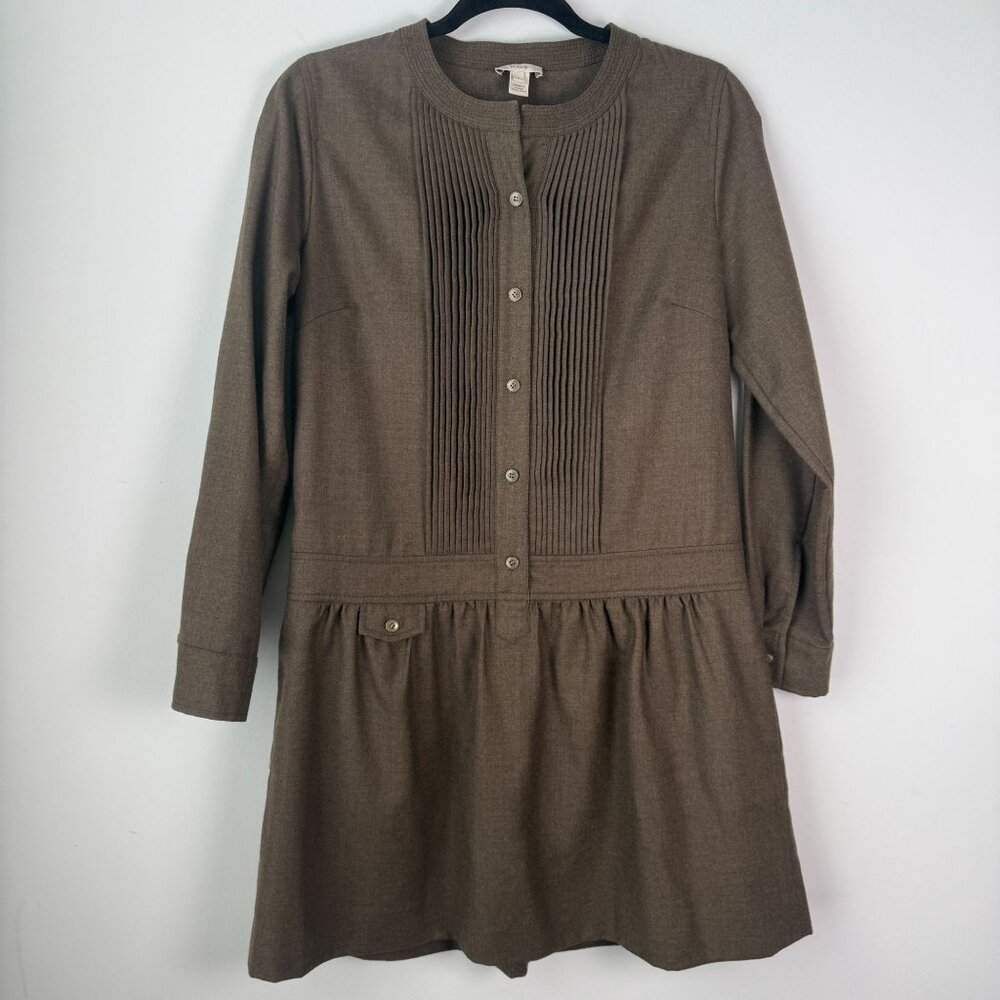 J.Crew Womens Holiday 100% Wool Drop Waist Shirt Dress Khaki Green Size 6 - Picture 1 of 12
